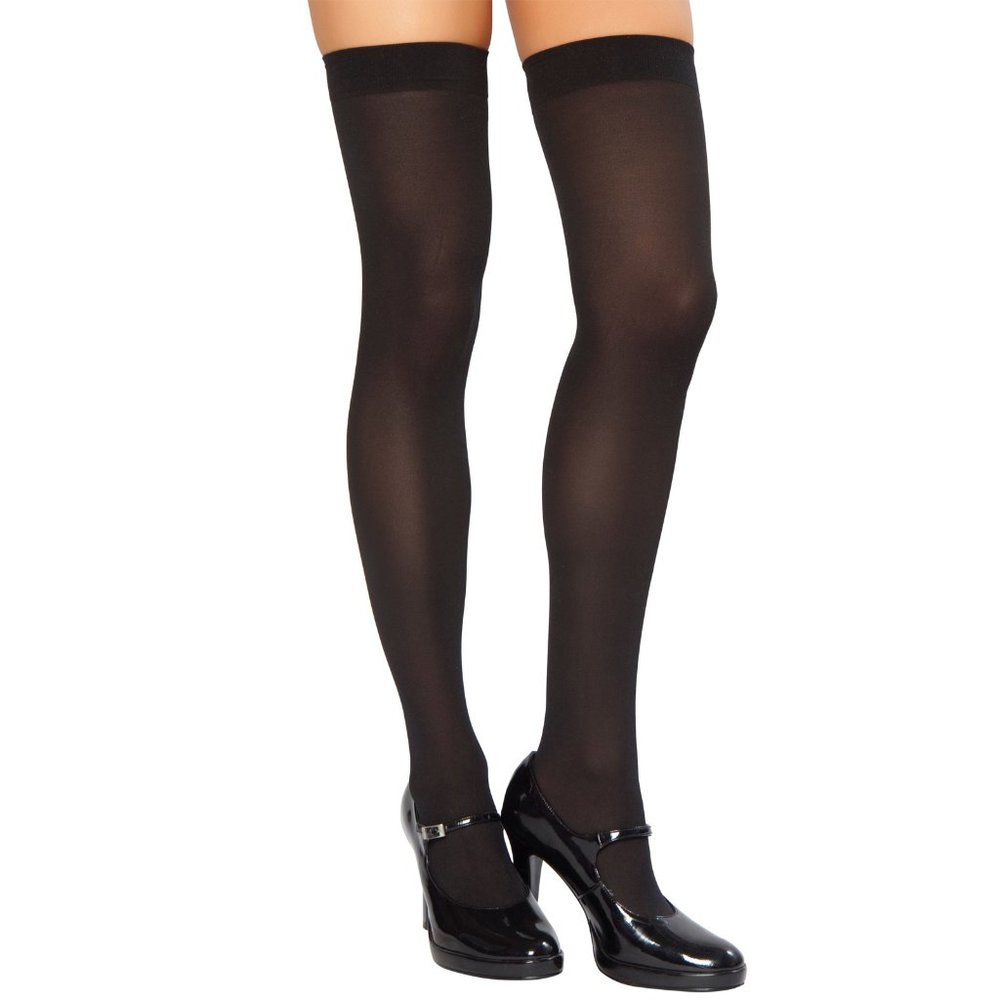 Opaque Thigh High Stockings - Black
